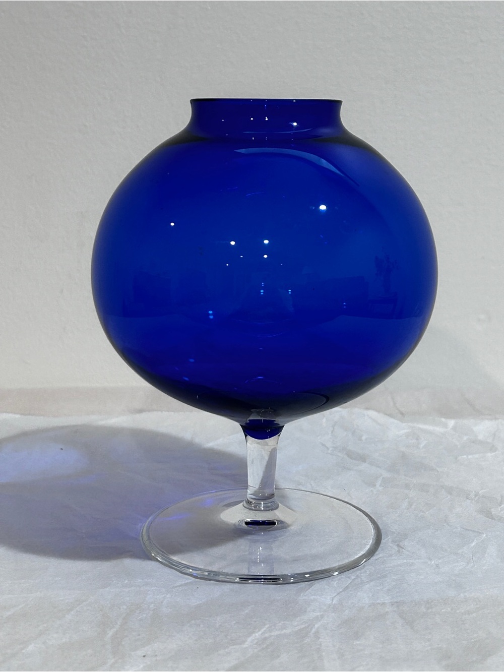 Whimsical Vintage Glass Ivy Ball Vase Clear Stem Cobalt Blue Royal Blue
